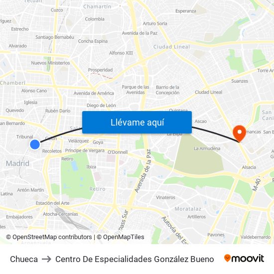 Chueca to Centro De Especialidades González Bueno map