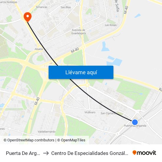 Puerta De Arganda to Centro De Especialidades González Bueno map