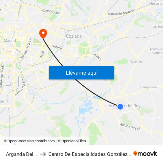 Arganda Del Rey to Centro De Especialidades González Bueno map