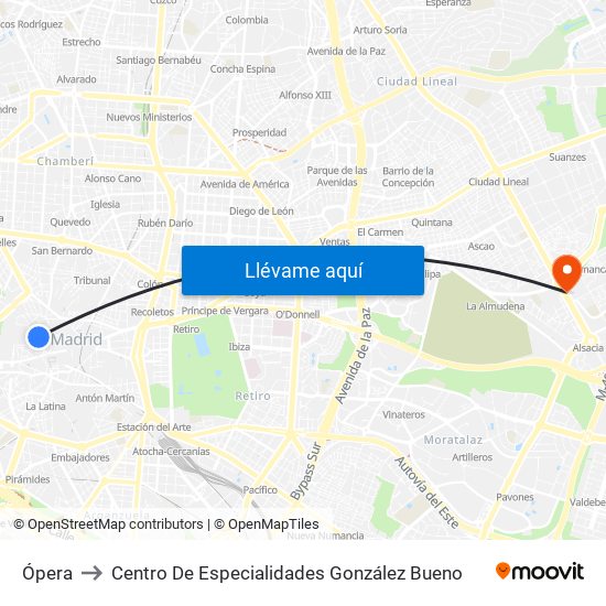 Ópera to Centro De Especialidades González Bueno map