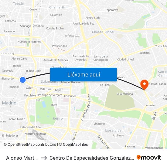 Alonso Martínez to Centro De Especialidades González Bueno map