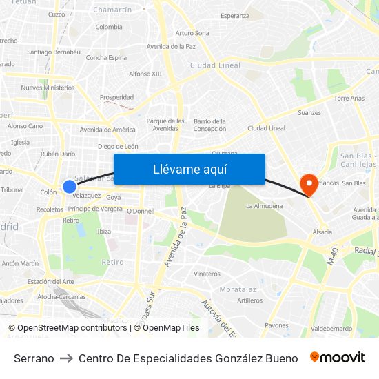 Serrano to Centro De Especialidades González Bueno map