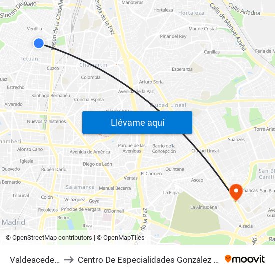 Valdeacederas to Centro De Especialidades González Bueno map