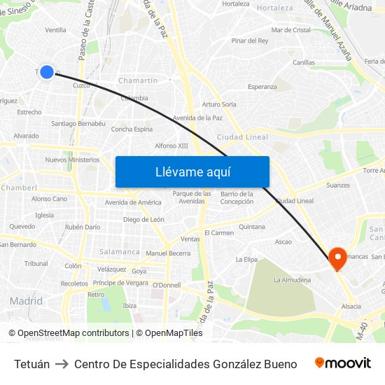 Tetuán to Centro De Especialidades González Bueno map