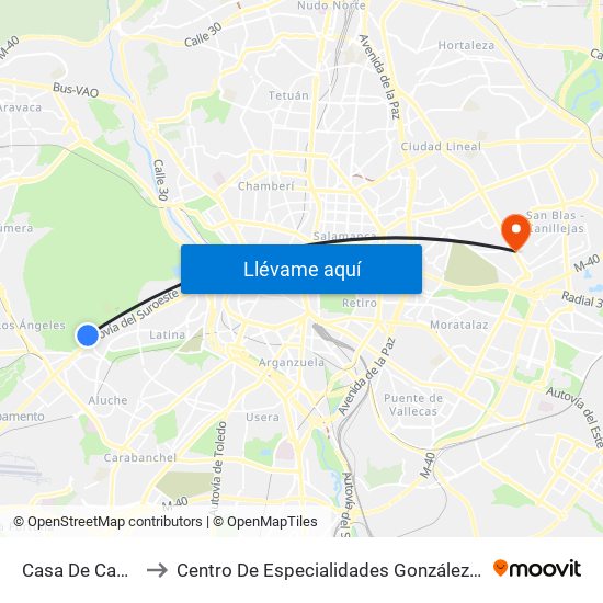 Casa De Campo to Centro De Especialidades González Bueno map
