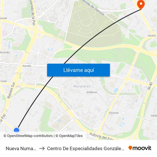 Nueva Numancia to Centro De Especialidades González Bueno map