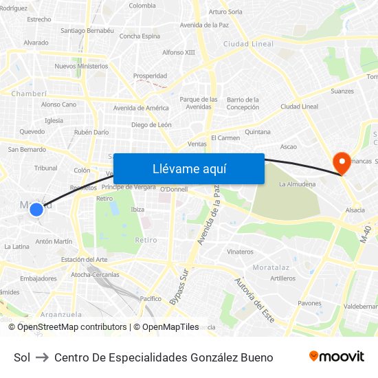 Sol to Centro De Especialidades González Bueno map