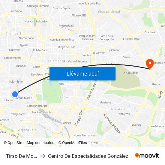 Tirso De Molina to Centro De Especialidades González Bueno map