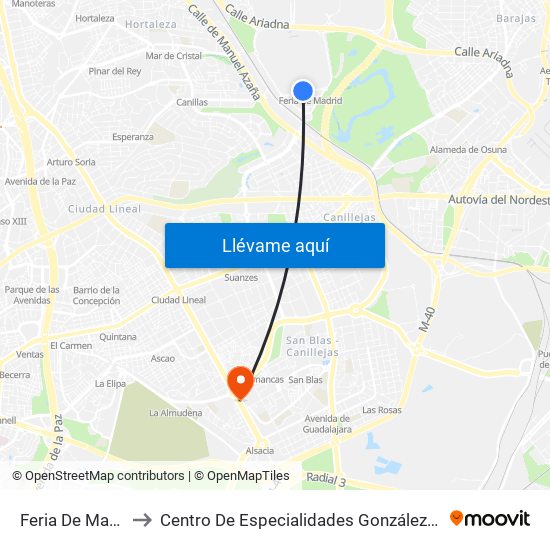 Feria De Madrid to Centro De Especialidades González Bueno map