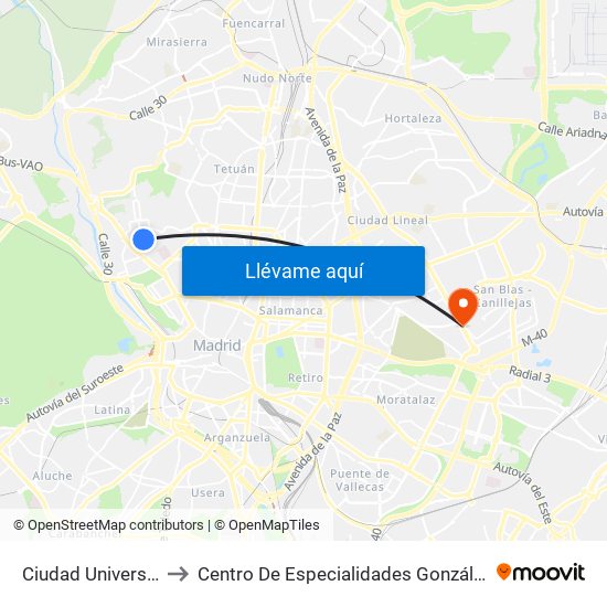 Ciudad Universitaria to Centro De Especialidades González Bueno map