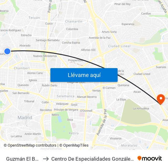 Guzmán El Bueno to Centro De Especialidades González Bueno map