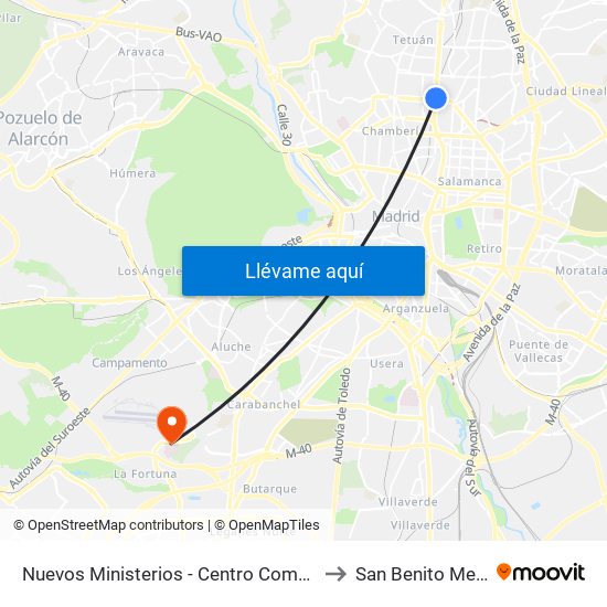 Nuevos Ministerios - Centro Comercial to San Benito Menni map