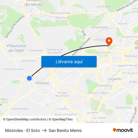 Móstoles - El Soto to San Benito Menni map