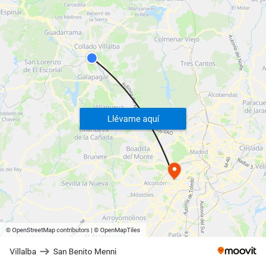Villalba to San Benito Menni map
