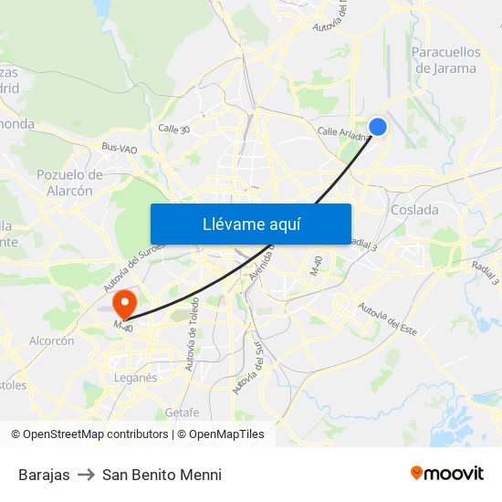 Barajas to San Benito Menni map