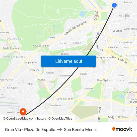 Gran Vía - Plaza De España to San Benito Menni map
