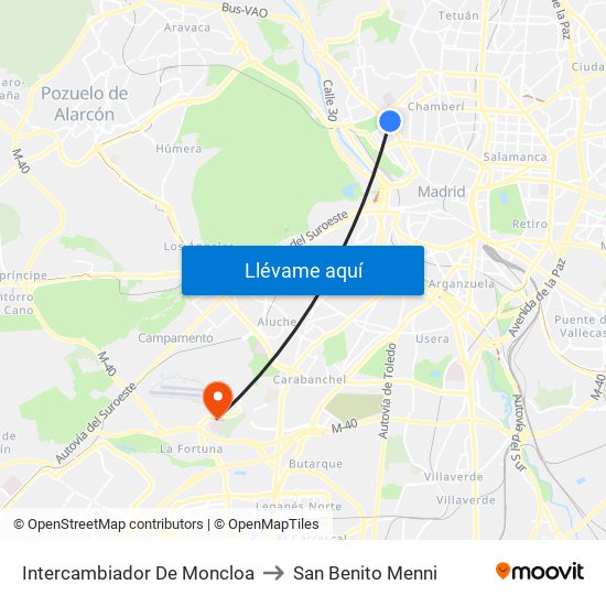 Intercambiador De Moncloa to San Benito Menni map