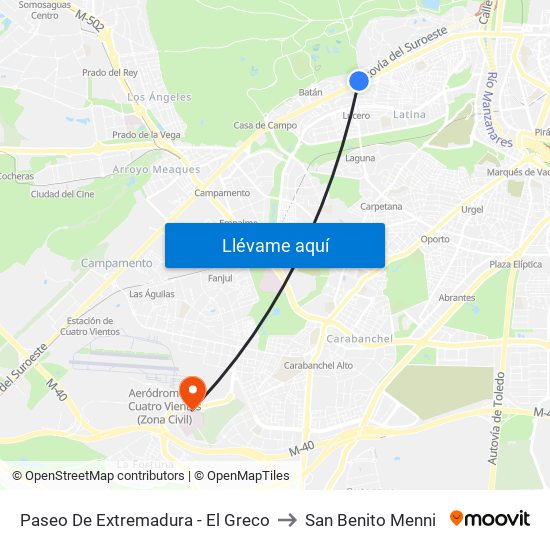 Paseo De Extremadura - El Greco to San Benito Menni map