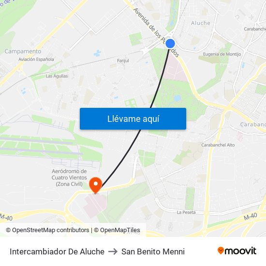 Intercambiador De Aluche to San Benito Menni map