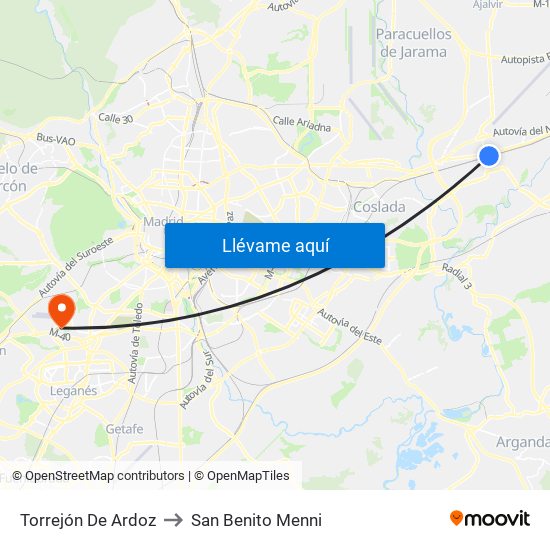 Torrejón De Ardoz to San Benito Menni map