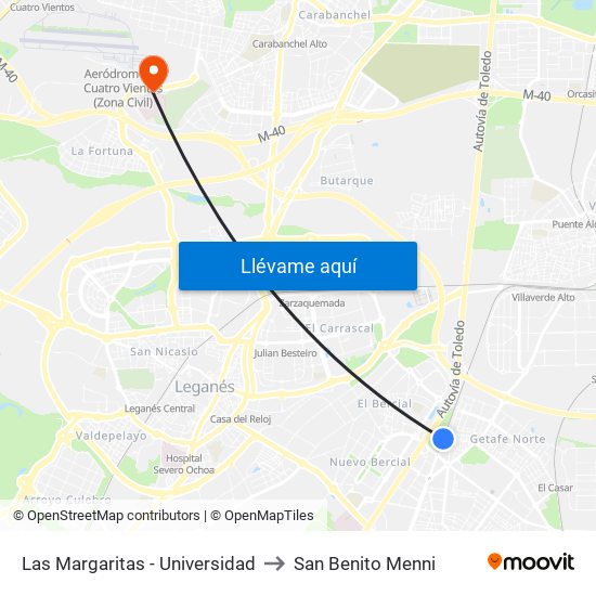 Las Margaritas - Universidad to San Benito Menni map