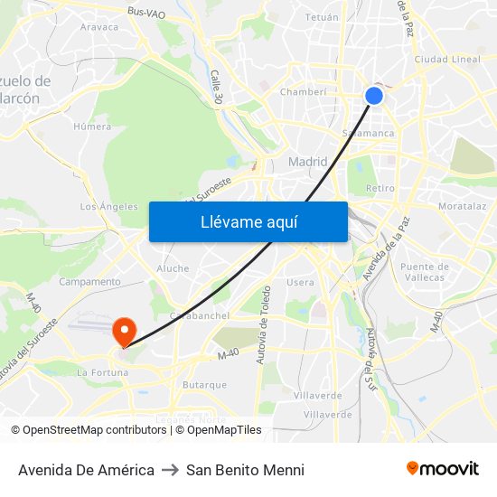 Avenida De América to San Benito Menni map