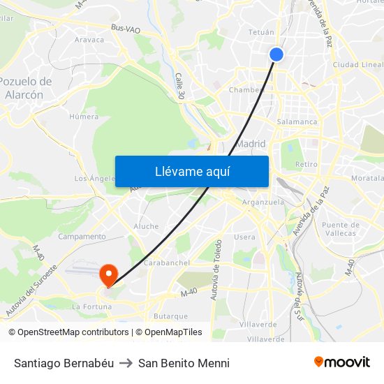 Santiago Bernabéu to San Benito Menni map