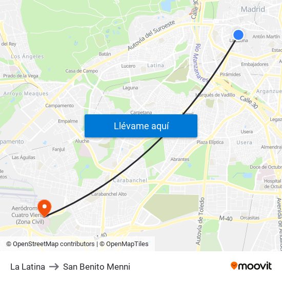 La Latina to San Benito Menni map