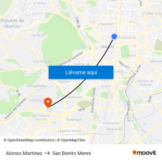 Alonso Martínez to San Benito Menni map