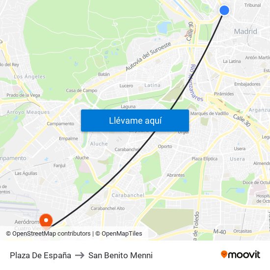 Plaza De España to San Benito Menni map