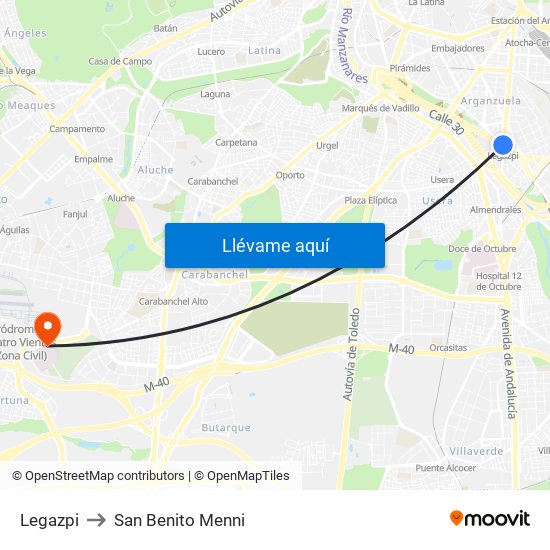 Legazpi to San Benito Menni map