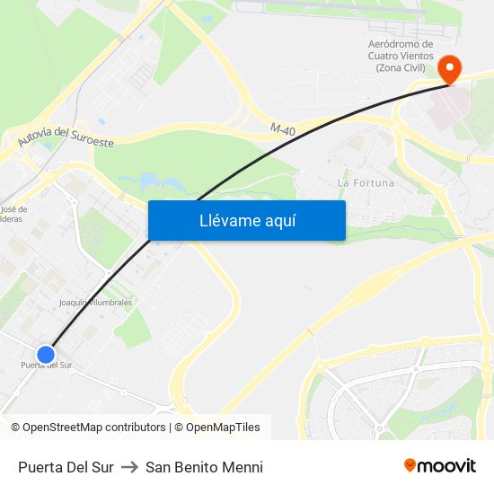 Puerta Del Sur to San Benito Menni map