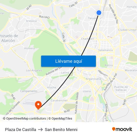 Plaza De Castilla to San Benito Menni map