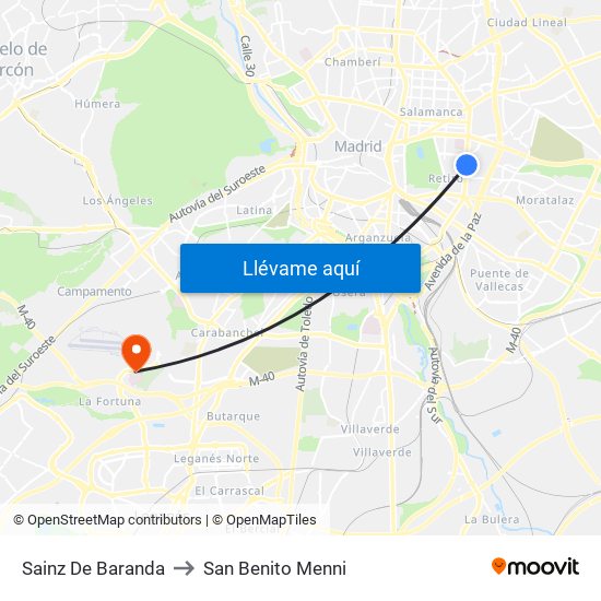 Sainz De Baranda to San Benito Menni map