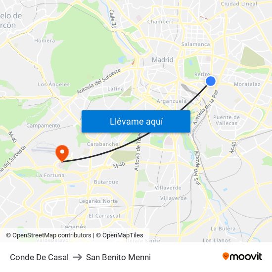 Conde De Casal to San Benito Menni map
