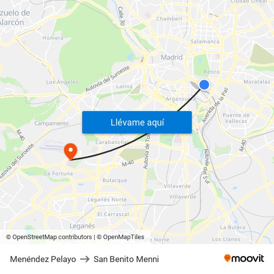 Menéndez Pelayo to San Benito Menni map