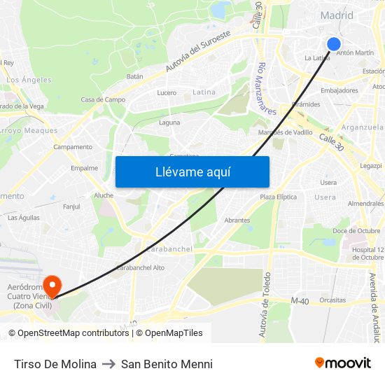 Tirso De Molina to San Benito Menni map