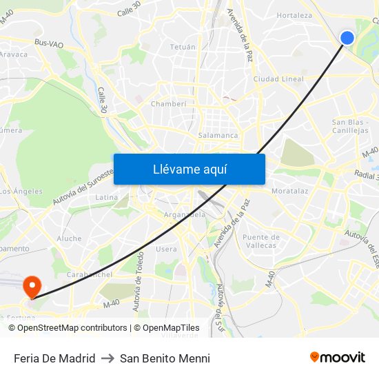 Feria De Madrid to San Benito Menni map