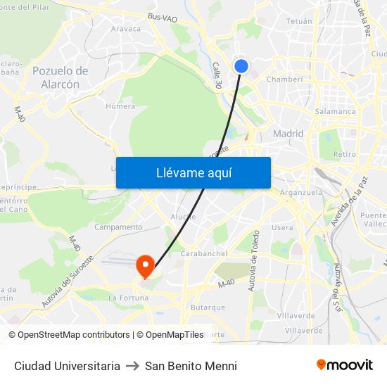 Ciudad Universitaria to San Benito Menni map