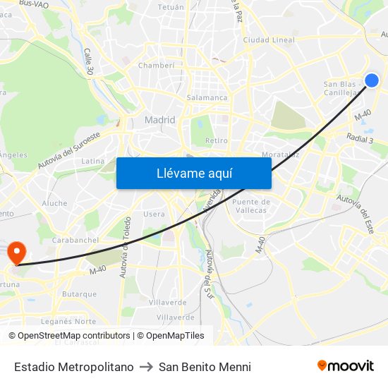 Estadio Metropolitano to San Benito Menni map
