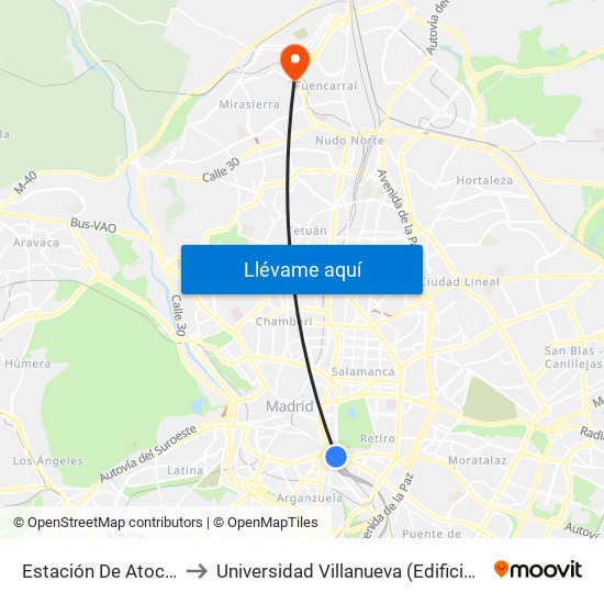 Estación De Atocha to Universidad Villanueva (Edificio A) map