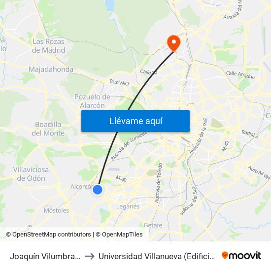 Joaquín Vilumbrales to Universidad Villanueva (Edificio A) map