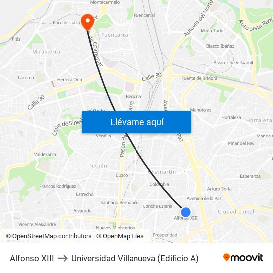 Alfonso XIII to Universidad Villanueva (Edificio A) map