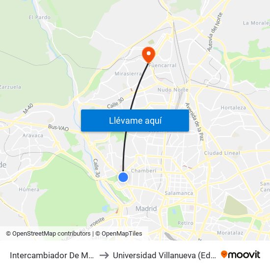 Intercambiador De Moncloa to Universidad Villanueva (Edificio A) map