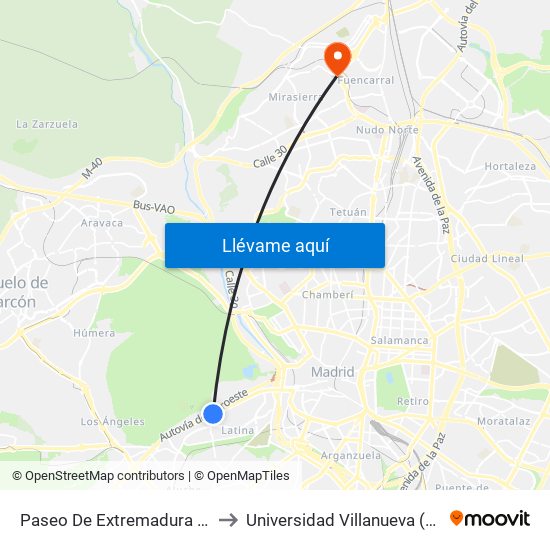 Paseo De Extremadura - El Greco to Universidad Villanueva (Edificio A) map