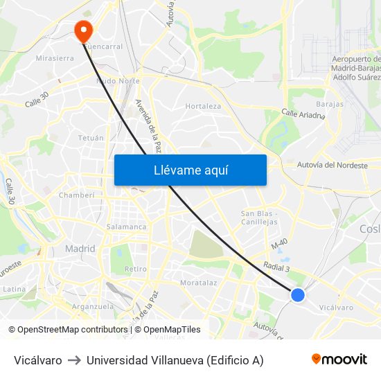 Vicálvaro to Universidad Villanueva (Edificio A) map