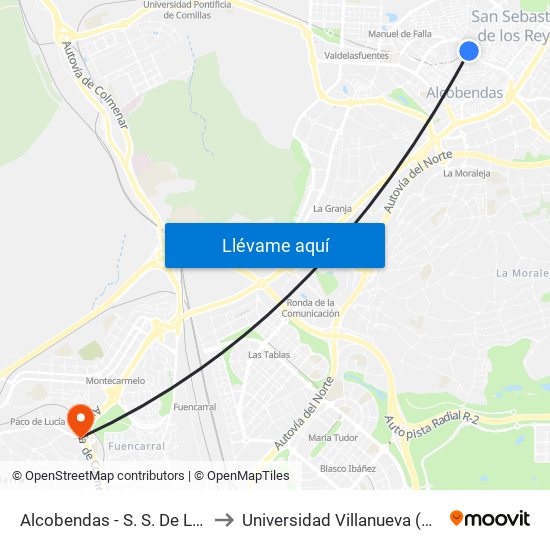 Alcobendas - S. S. De Los Reyes to Universidad Villanueva (Edificio A) map