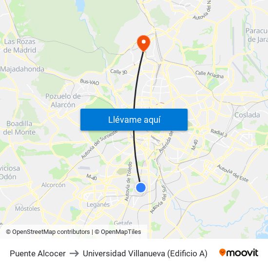 Puente Alcocer to Universidad Villanueva (Edificio A) map