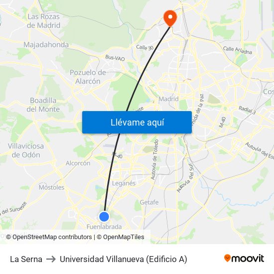 La Serna to Universidad Villanueva (Edificio A) map