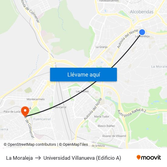 La Moraleja to Universidad Villanueva (Edificio A) map